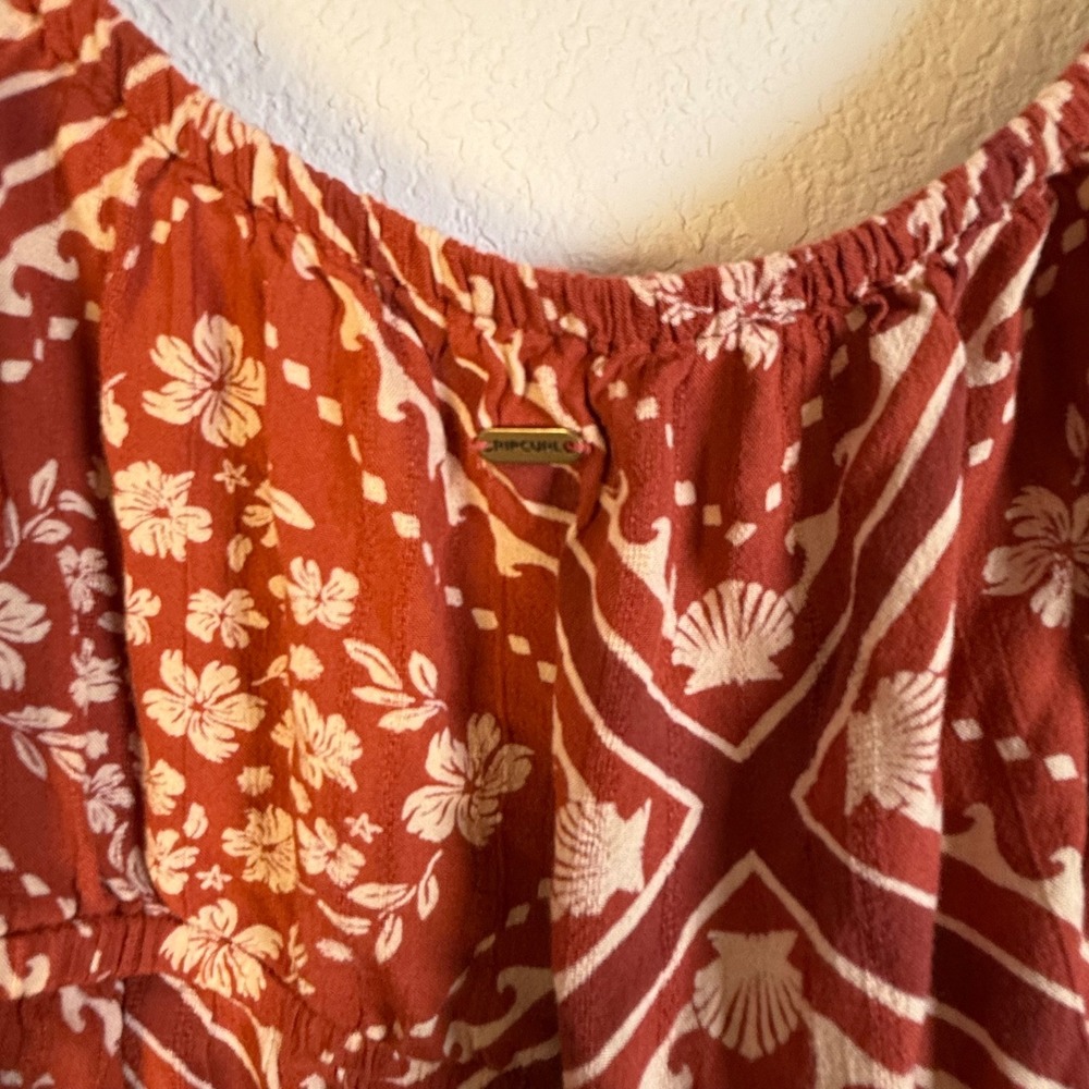 Rip Curl Womens cropped Blouse Long Sleeve Rust Floral Boho Size L - Picture 6 of 6